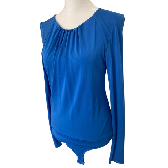 Bebe Blue long-sleeve Bodysuit with gathered neck detail Size Medium - Picture 6 of 11